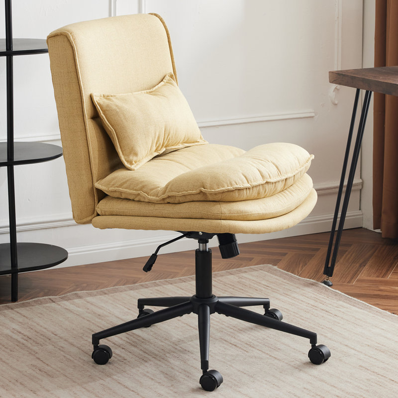 Upholstered Armless Task Office Chair, Yellow Polyester