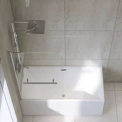 31"x55" Bathtub Shower Door Screen, Tempered Glass 180 Degree Panel, 304 Stainless Steel Handle, 0.24in Thick Clear Safe Glass, Easy Installation With Bottom Seals 31*55in Tall Door, Rust Proof