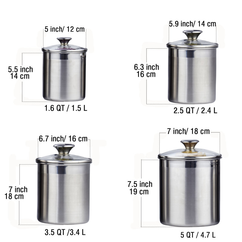Ensemble de 4 pots de cuisine standard en acier inoxydable avec couvercle en verre Cooks, Grand 4 pièces 12,6 pte