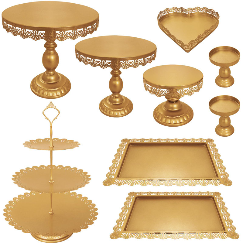 Set Of 9 Cake Stands Metal Cupcake Stand Set Multiple Styles Candy Fruit Display Tower Dessert Plate Cake Serving Tray For Birthday Party Wedding Anniversary Baby Shower Engagement