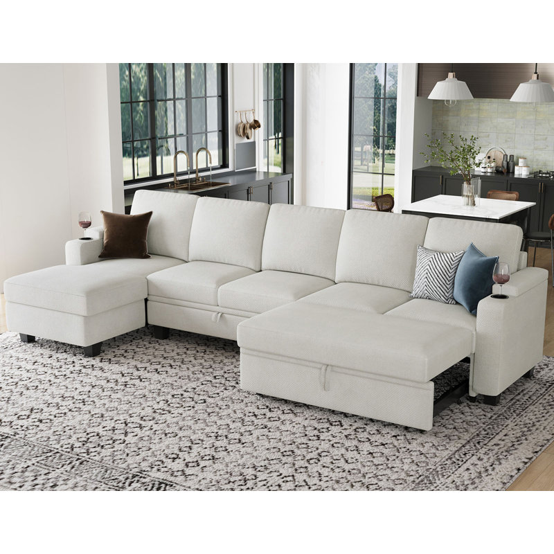 Anjana Chenille Minimalist Living Room Multi - Functional Storage Sofa, Beige Chenille