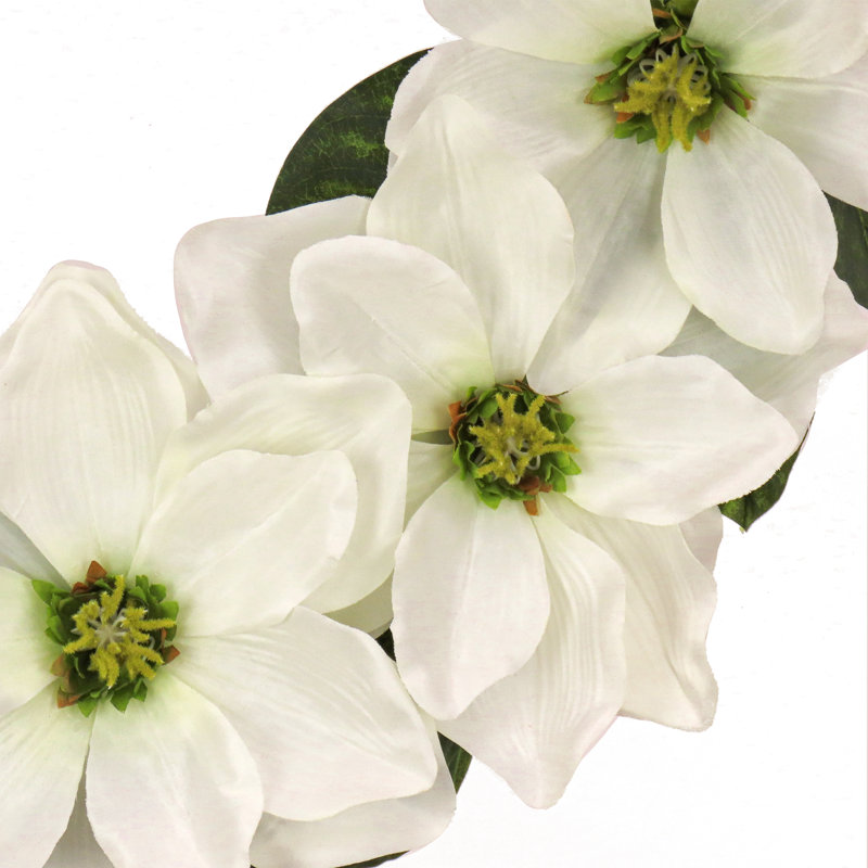 24 inch Artificial Spring Wreath with Magnolia Flowers, Realistic Floral Decoration for Front Door or Indoor Décor