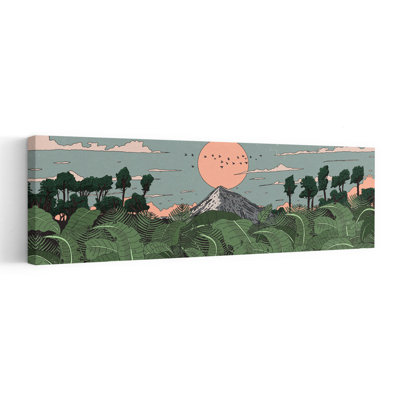 Tropical Mountain Sunrise Peaceful Retro Tranquil Bird Forest Landscape Wall Art