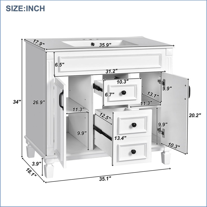 91.2mm Bathroom Vanity with Basin, White