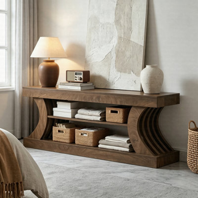 63" Console Table, 3-Tier Entryway Sofa Table With Storage Shelves For Living Room & Hallway