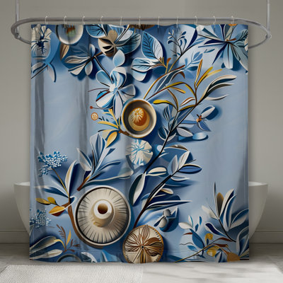 Rideau de douche floral - décor de salle de bain scandinave