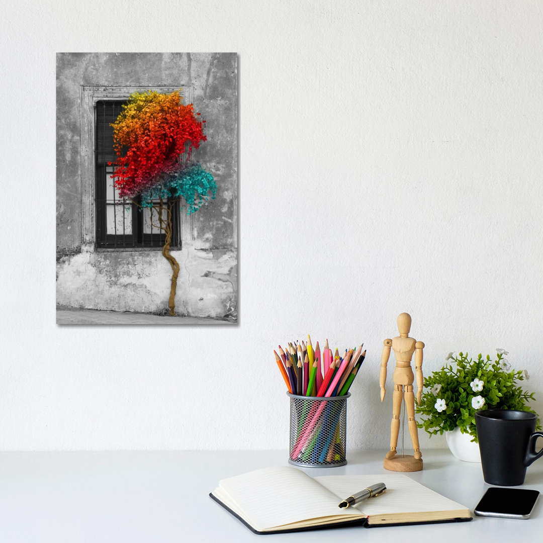 Tree In Front Of Window Rainbow Pop Colour Pop - Print on Canvas