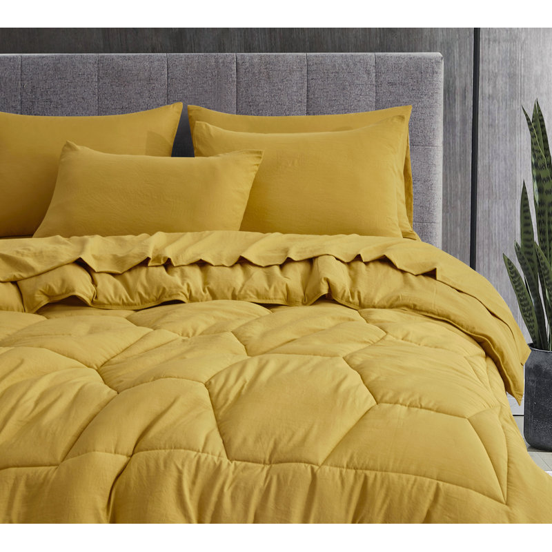 Washed Microfiber 7-Pieces Honeycomb Comforter Set with Sheets, Oversized Queen Comforter + 6 Additional Pieces