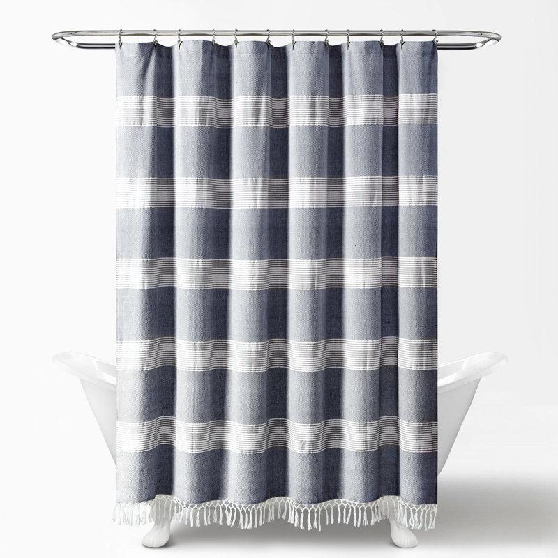 Tucker Stripe Cotton Striped Shower Curtain, Navy