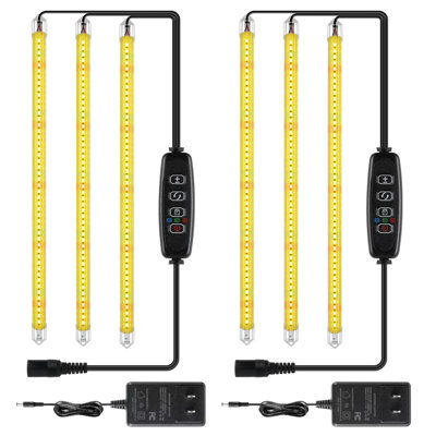 iPower 40W LED Plant Grow Light Strips Full Spectrum for Indoor Plants with Auto ON/Off 3/9/12H Timer, 10 Dimmable Levels 48 LEDs Per Tube, for Hydroponics Succulent, Yellow, 3 Tubes, 2 Pack