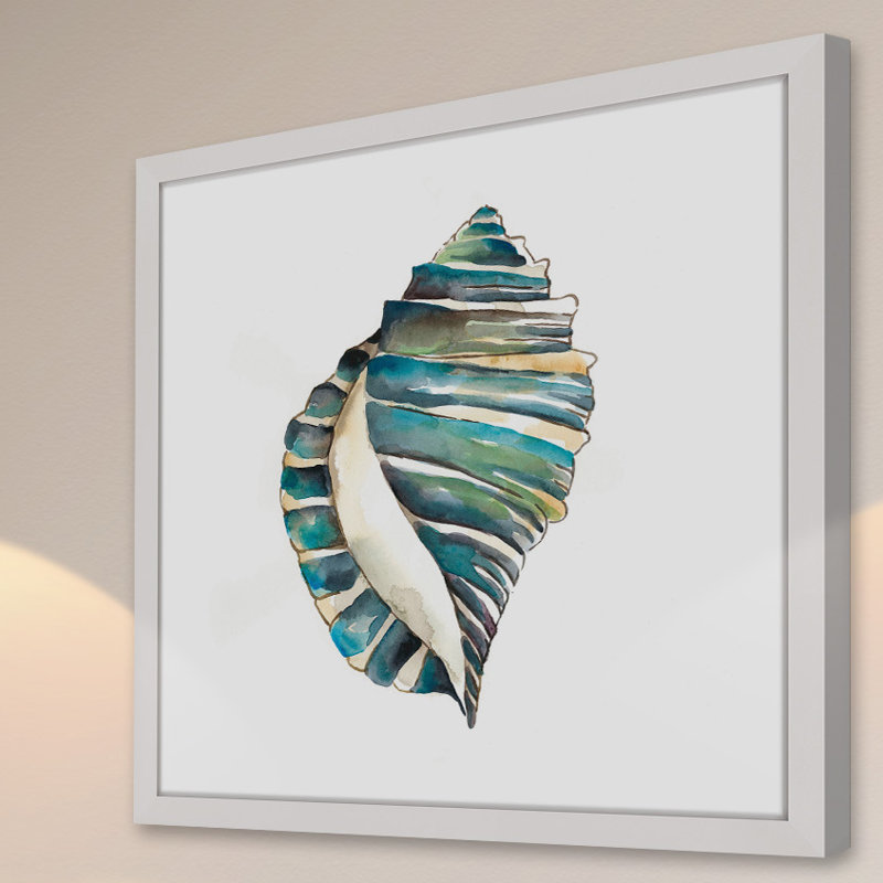 Aquarelle Shells I Coastal Canvas Print in White Frame