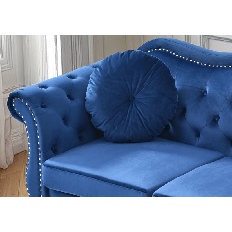 Modla  Velvet Fabric Loveseat, Navy Blue