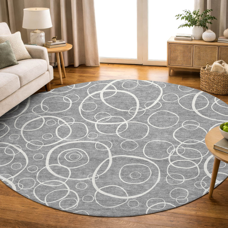 Premium Machine Washable Mayfield AMF2407 Bubbles Rug, Gray, 8' Round