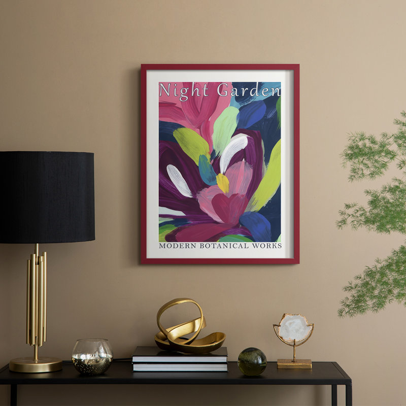 «Night Garden Exposition Posters I», reproduction encadrée - bois massif, H 15 po x l 12 po, Rouge