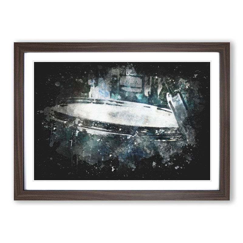 Teal Blue Drum Kit - Picture Frame Graphic Art Print, Walnut Framed, 45cm H x 63cm W x 2cm D