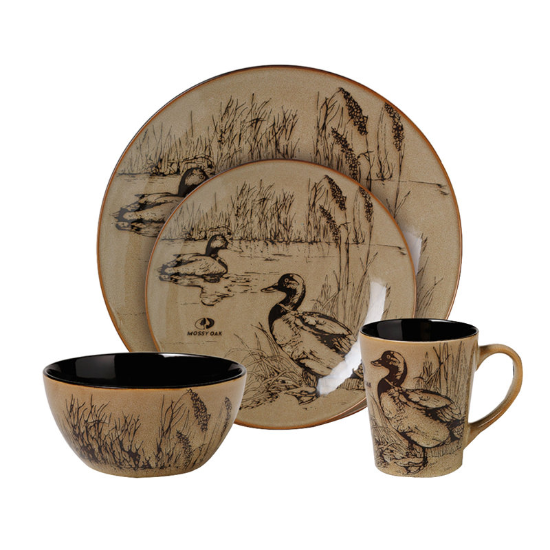 Nature-Inspired Variegated Glaze Ceramic Dinnerware Set, Service for 4