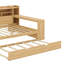 Lit de jour en bois avec tablettes de rangement, bureau intégré et lit gigogne simple, lit multifonctionnel avec bureau d'étude-221453965-221453960