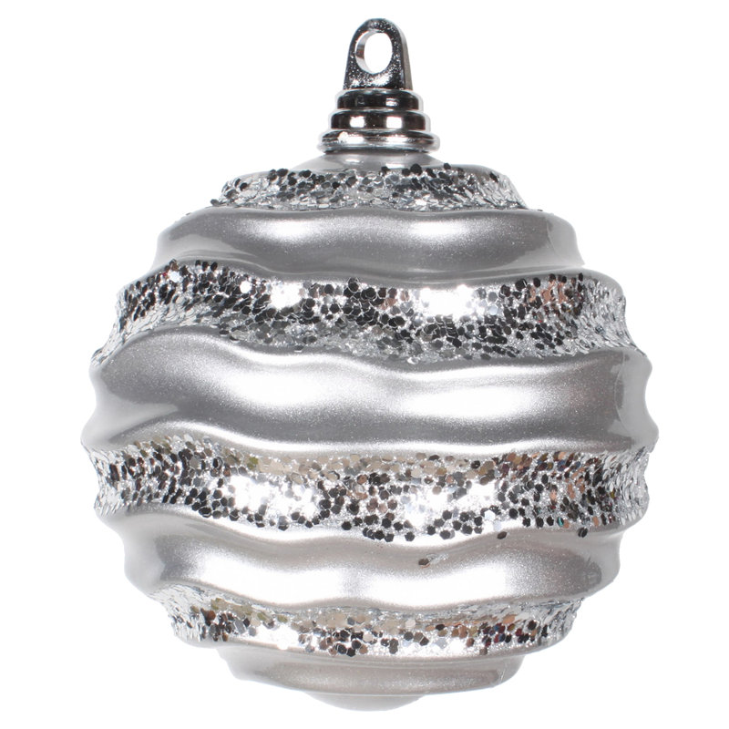 Ornement de Noël boule rayée et scintillante, H 6 po x l 6 po x P 6 po, Argent