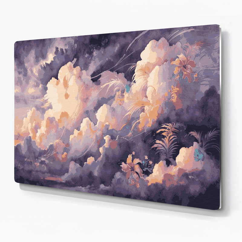 Art mural hawaïen nuage en métal rose, H 20 po x l 24 po