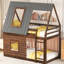 Lit superposé simple avec toit et 2 fenêtres - Fabrication en bois gris chêne fumé pour la chambre à coucher