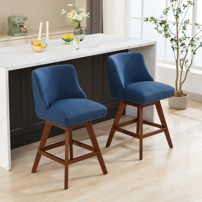 Of 2 Counter Height Swivel , 26'' Seat Height, Upholstered, 360 For Dining, Soft Foam & Steel Spring Filler, Curved Better Support, American Design, Rubberwood Material Rotating Easy Filling,