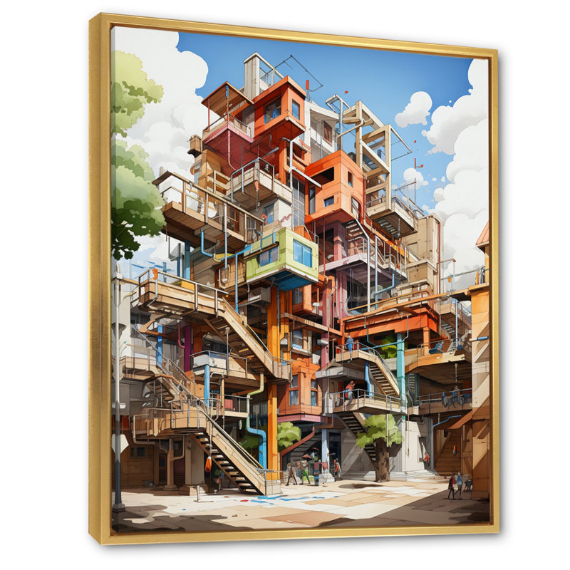 " Architecture Building Infinite Knowledge I ", 20" H x 12" W x 1" D, Gold Floater Frame