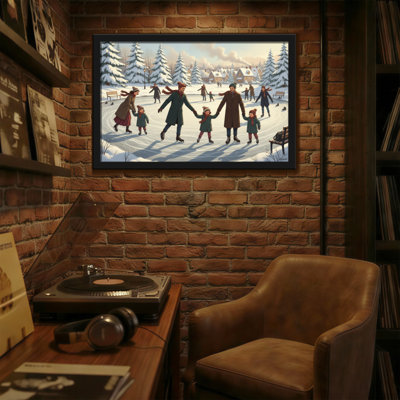 Christmas Winter Family Ice Skating Scene