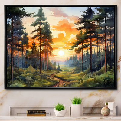 «Pine Tree Sunset Glow I», art encadré pin