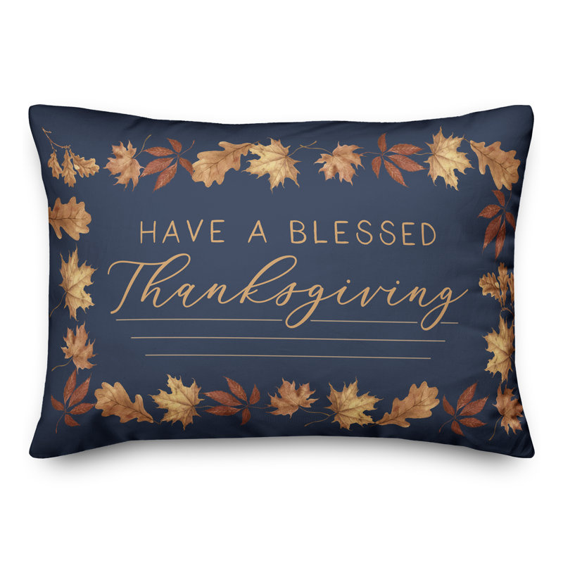 Coussin décoratif bleu et doré Blessed Thanksgiving