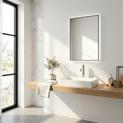Desimirka Miroir de Salle de Bain DEL Haut de Gamme 24 po x 35,4 po avec Cadre d'Aluminium Noir Mat - Miroir Intelligent Anti-Buée avec Contrôle de Gradation Adaptatif, Éclairage Blanc Froid 6000K et Design d'Illumination Compact