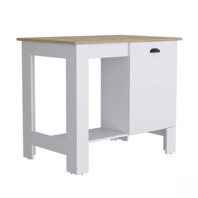 Kitchen Island 35" H, One Storage Cabinet With Door, Two Internal Shelves, One Open Storage Shelf