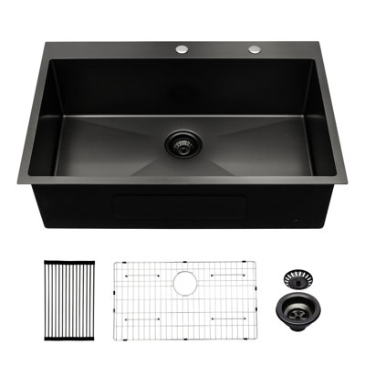 Évier de cuisine encastré 30 po, noir bronze, cuve en acier inoxydable de calibre 16, 30 po x 22 po, grands et profonds, trous de robinet pré-percés, cuve simple en acier inoxydable à drainage rapide, jauge, cuve pour maximum