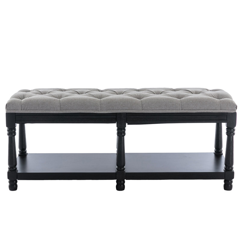 Avash Linen Blend Upholstered Storage Bench, Gray