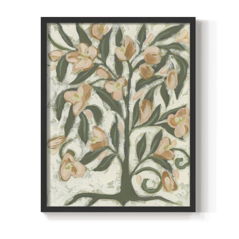 Folk Peach Blossoms I, reproduction encadrée - bois massif, Noir, noir, noir, noir, H 21 po x l 17 po