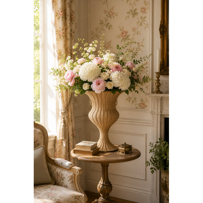 Round Scalloped Wicker Urn