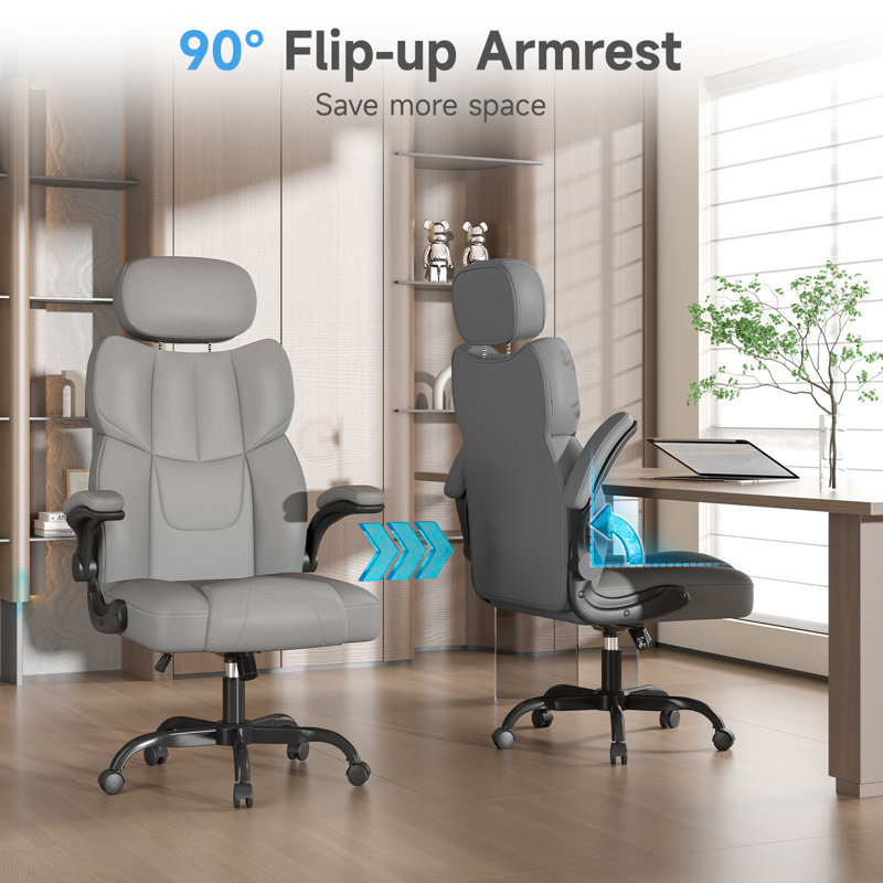 Ergonomic High-Back Office Desk Chair with Lumbar Support and Flip-Up Armrests , Light Grey