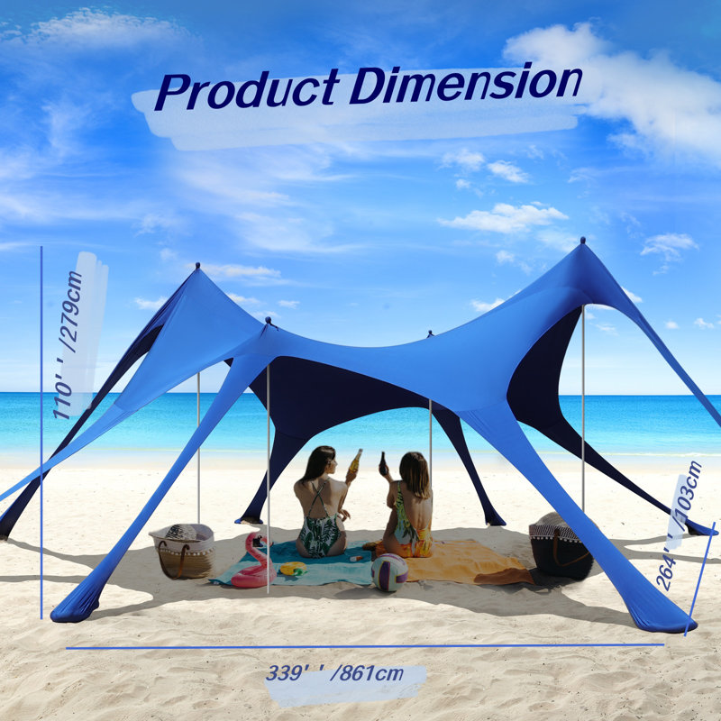 Toile de plage extérieure avec auvent Upf50 + et protection UV avec 8 sacs de sable