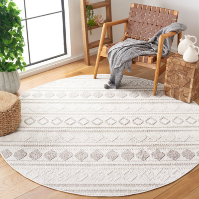 Tapis géométrique tissé à la machine ivoire / beige