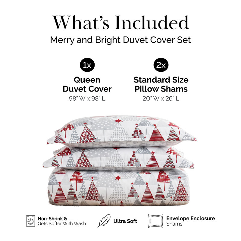 Literie réversible Southshore Fine Linens Merry and Bright, en microfibre doublement brossée 100 g/m², idéale pour les fêtes. Comprend 1 housse de couette et 2 taies d'oreiller, pour lit double/queen.