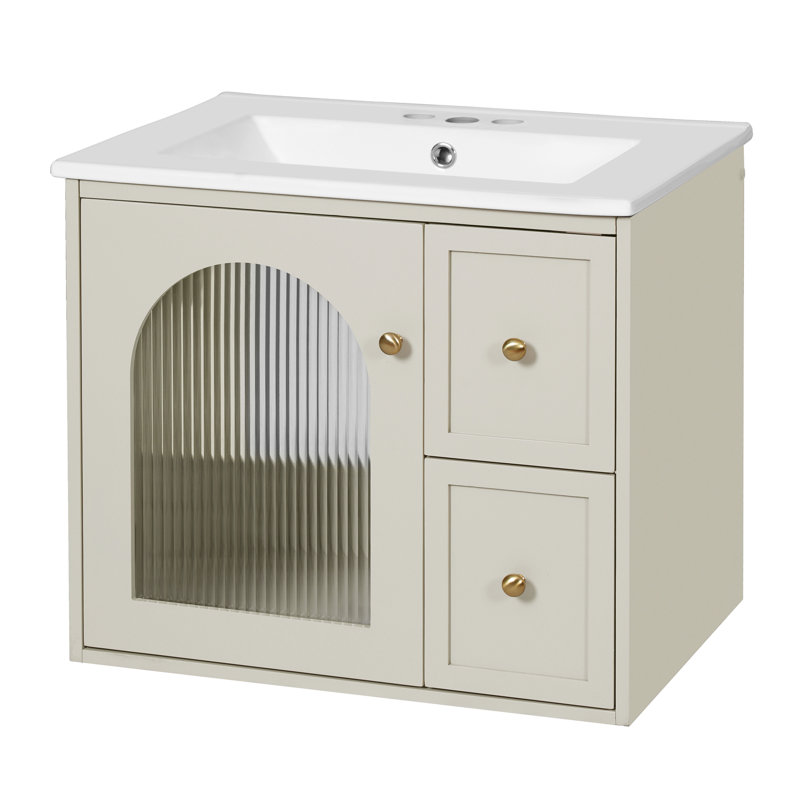 Ensemble de meuble-lavabo simple 24 po avec lavabo en céramique, Beige