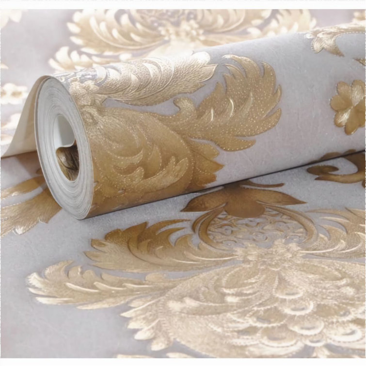 House of Hampton® Deakyne Gold Textured Luxury Classic Damask Wallpaper  Home Decor Wall Paper Roll & Reviews