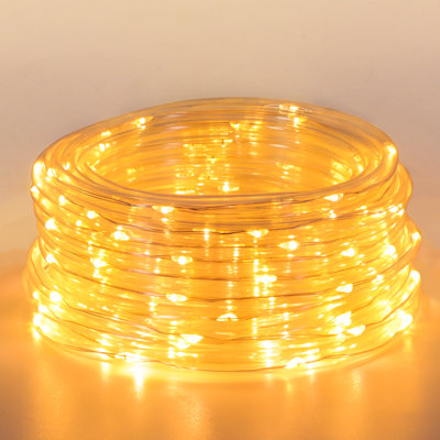 33Ft Solar Christmas Rope Lights Outdoor, 200 Led Warm White String Lights With 8 Modes, Waterproof Clear Wire Rope Lights For Fence, Patio, Garden, Yard Decor