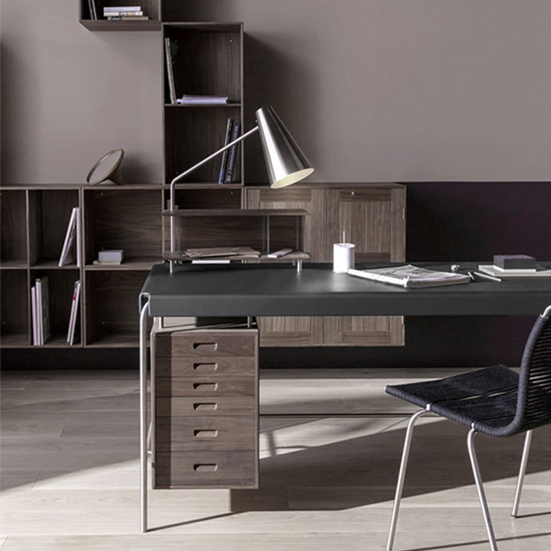 Bureau esthétique minimaliste moderne, H 29,53 po x l 55,12 po x P 27,56 po, Argenté / havane