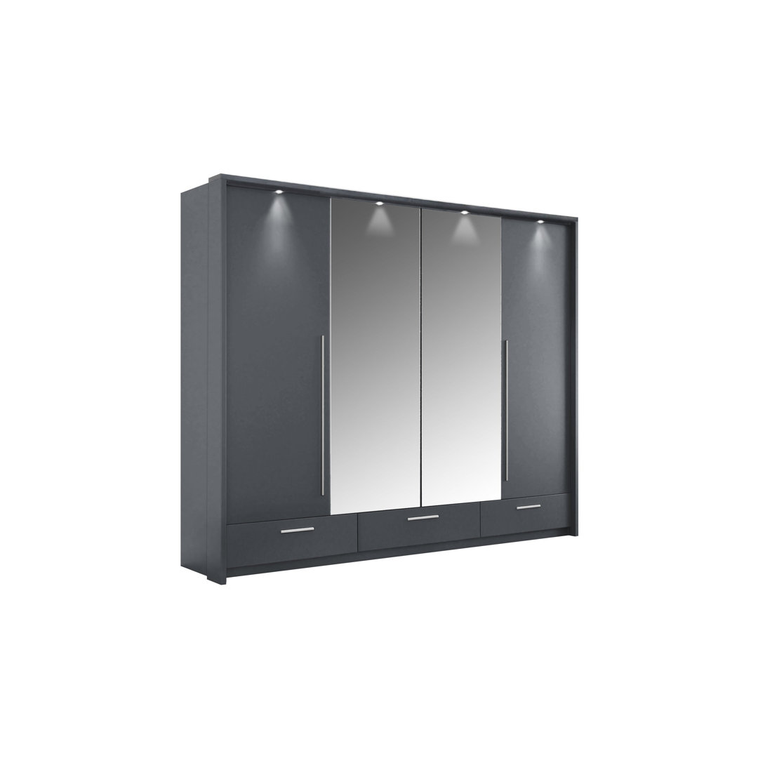 Blige 255cm Graphite Matt Mirrored Wardrobe with Bi-folding Doors - Bold & Functional Storage