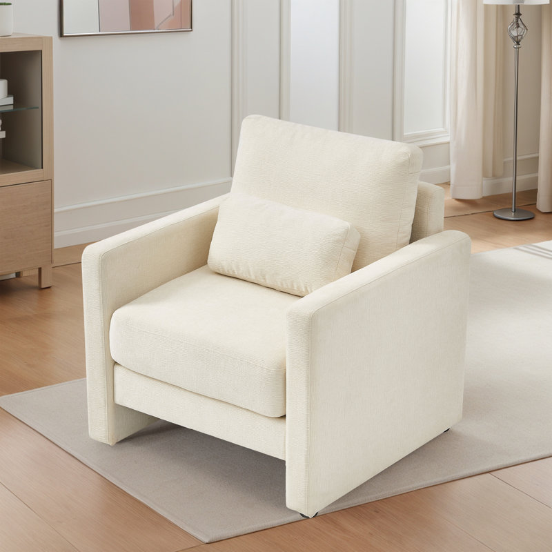 Chaise d'appoint moderne, fauteuil rembourré en chenille, Beige