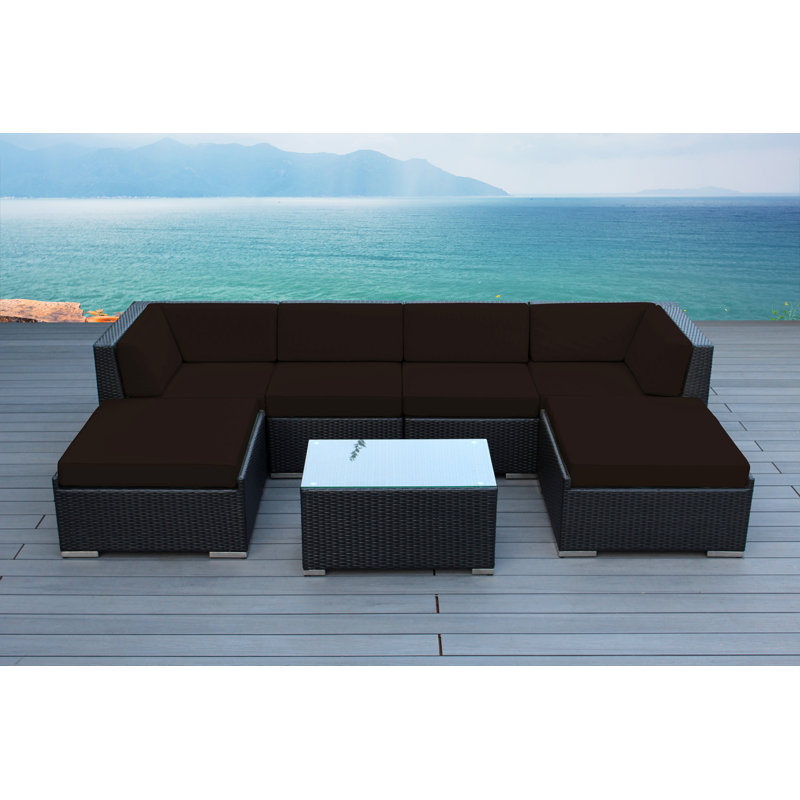 Billyjo Wicker 4 - Person Seating Group with Cushions - No Assembly, Supercrylic Gray, Black