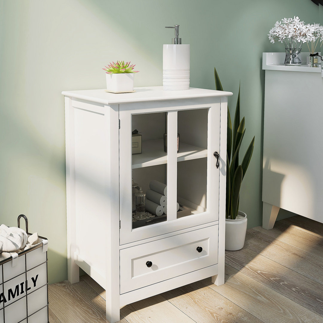 Rodrion 22.05''Cabinet With Glass Door And Drawer,Nightstand,Cupboard,White Winston Porter