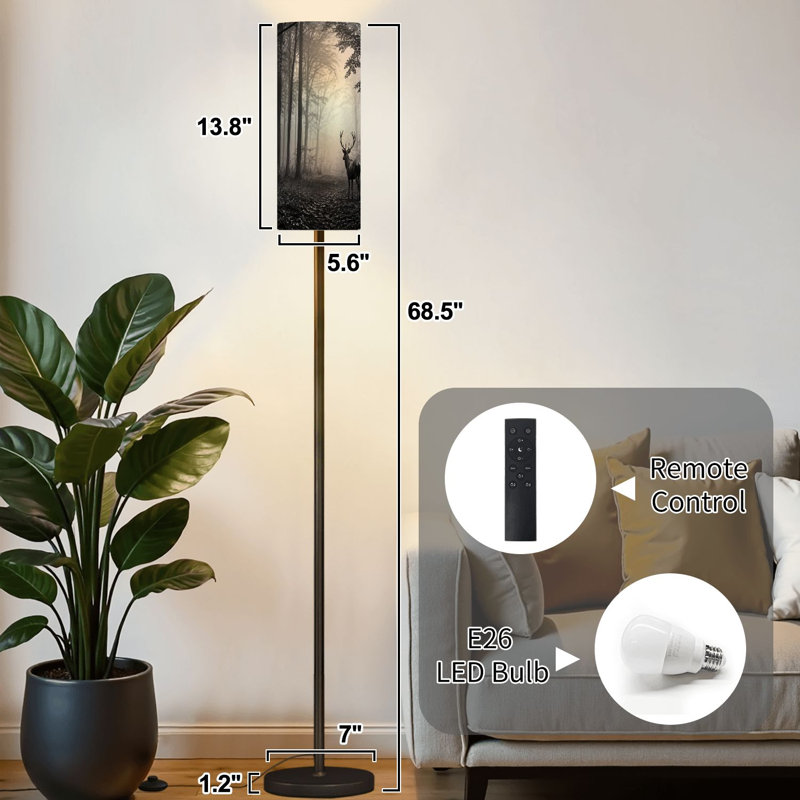 Lampe sur pied Majestic Stag Misty Forest Black White Landscape