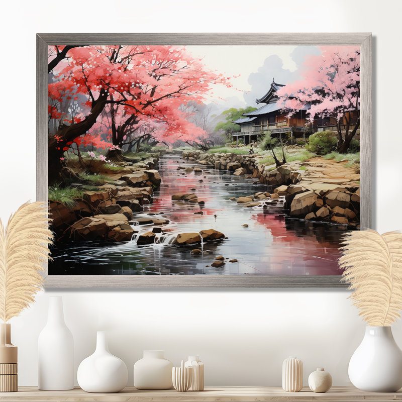 Asian Art Zen Garden IV, reproduction d'art sur toile, H 16 po x l 32 po x P 1 po, Cadre simple argenté