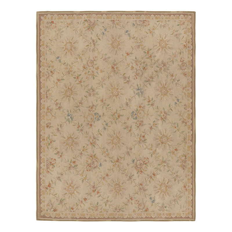 Rug & Kilim’S Aubusson Rug In Beige With Colorful Floral Patterns
